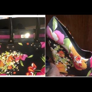 Aldo purse with matching wedge heels.